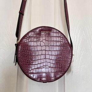 Nine West Round About Mini Burgundy Croc Crossbody Bag
